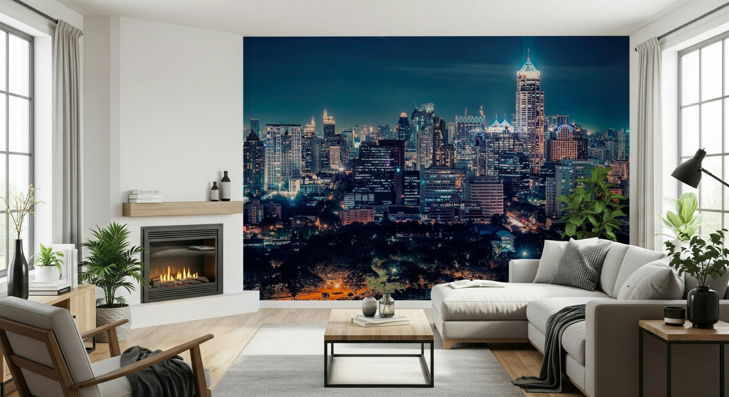 Night Cityscape wallpaper showing glowing city lights from above.