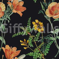 Night Flower Wallpaper with vintage blooms and stem detailing