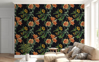 Hallway with Night Flower wallpaper and bold botanical detail