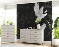 Heron and leaves monochrome wall mural