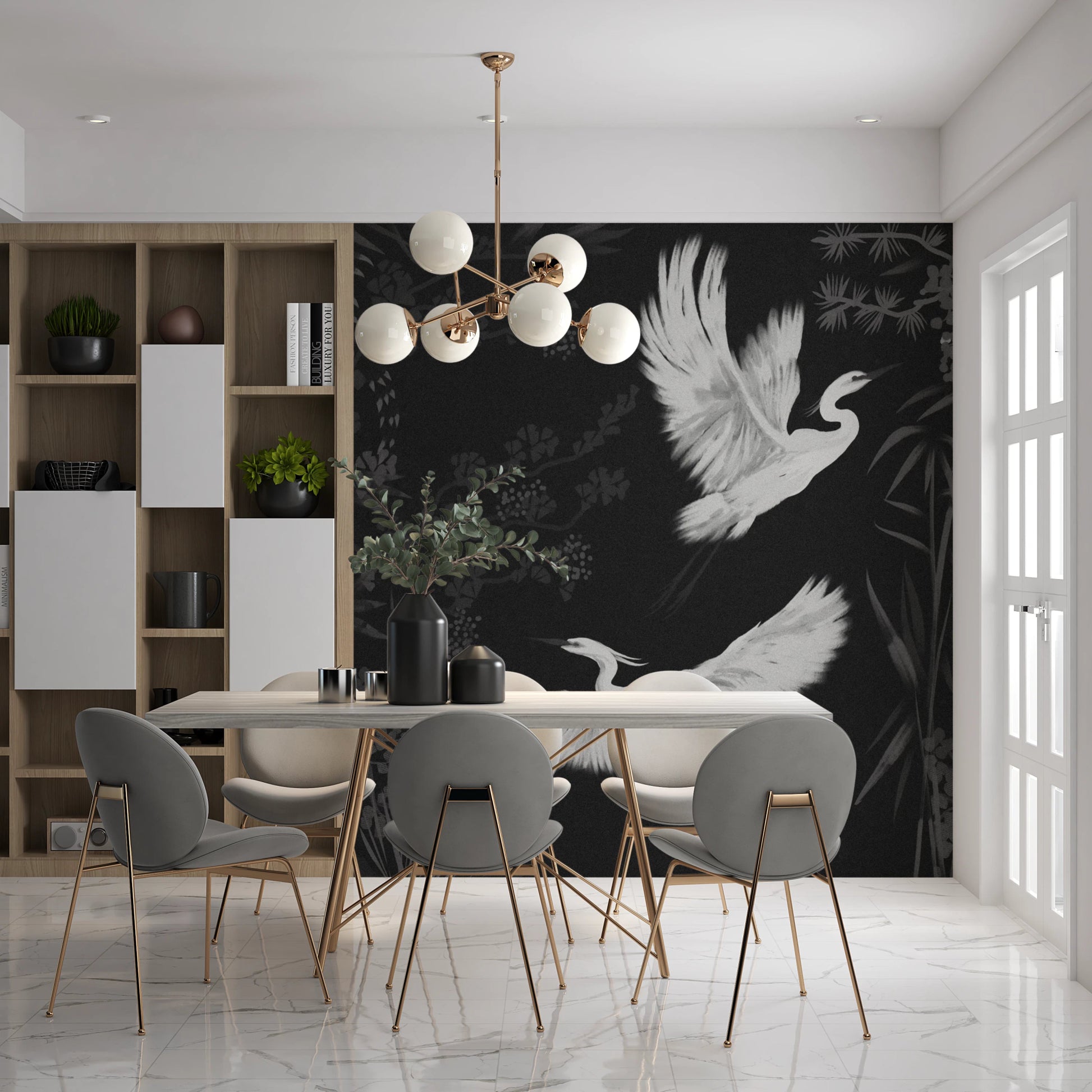 Calm heron wall mural for bedroom
