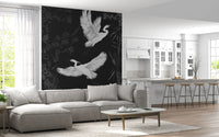 Heron birds wall mural in dark tones