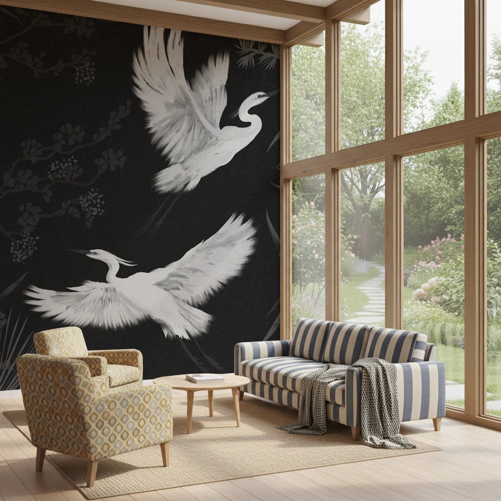 Night heron monochrome wall mural design