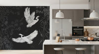 Heron flight wall mural in monochrome style