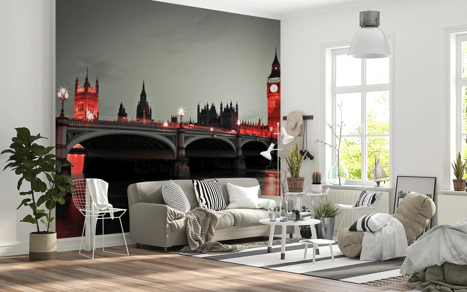 Grey and scarlet toned panorama wallpaper
