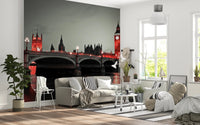 Grey and scarlet toned panorama wallpaper