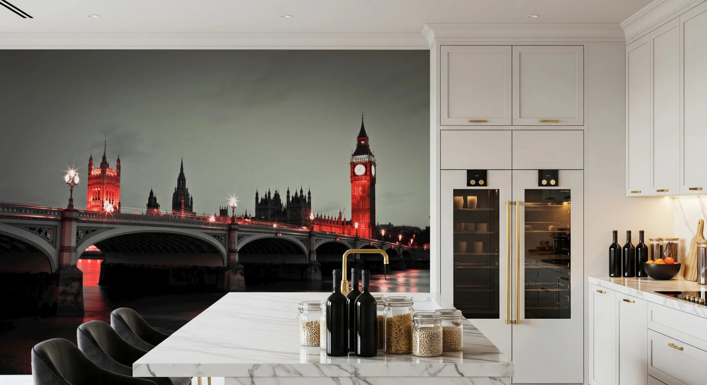 Dark urban horizon with red light accents wall mural