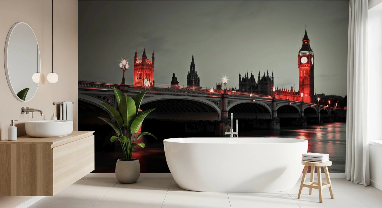 Red glowing Big Ben architecture wall mural