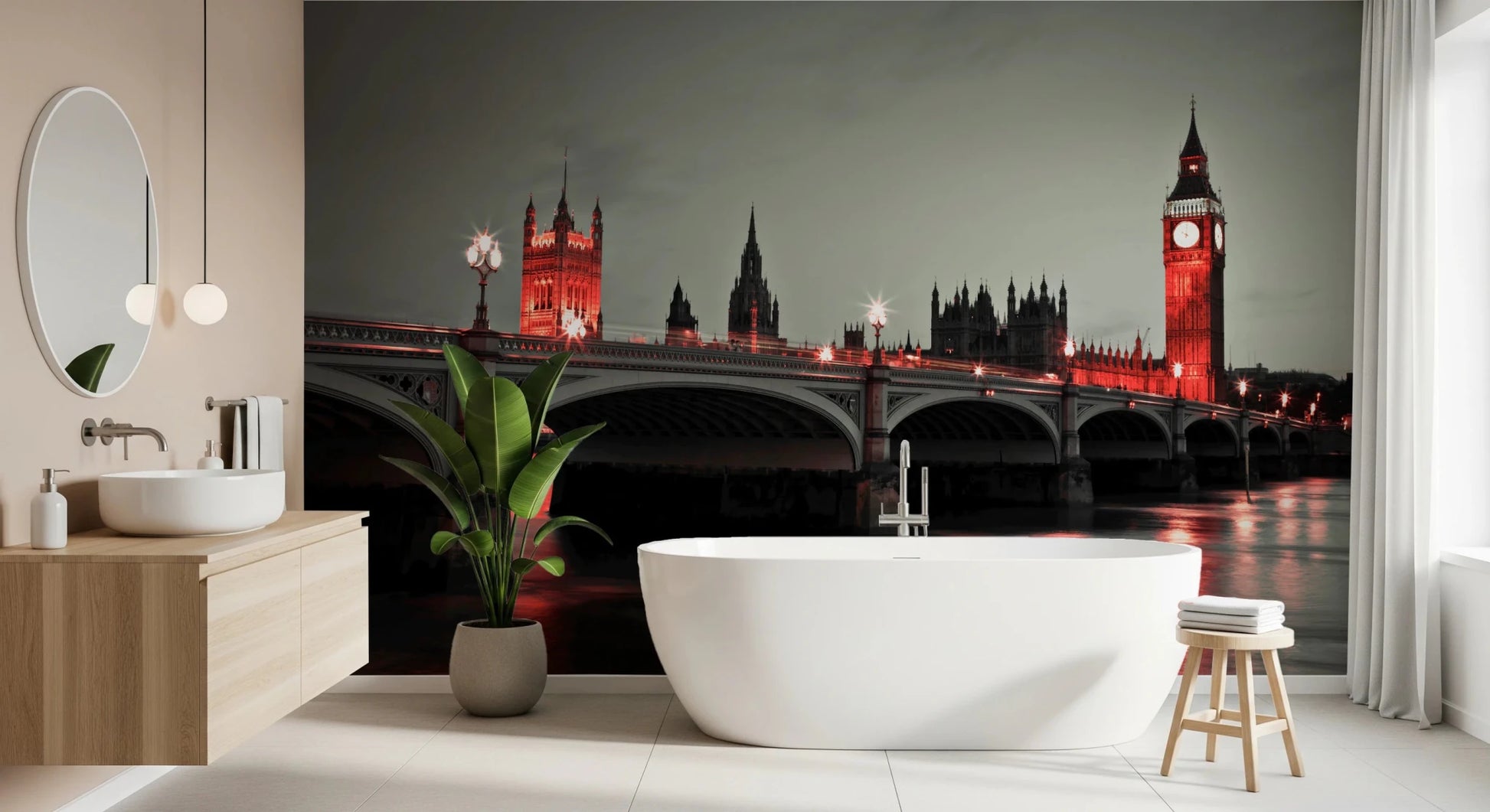 Red glowing Big Ben architecture wall mural