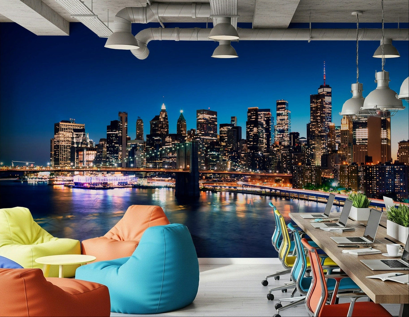 In this creative Office, Night Metropolis Wall Mural brings a vivid urban night view