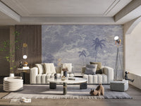 Engraved seaside night wallpaper design
