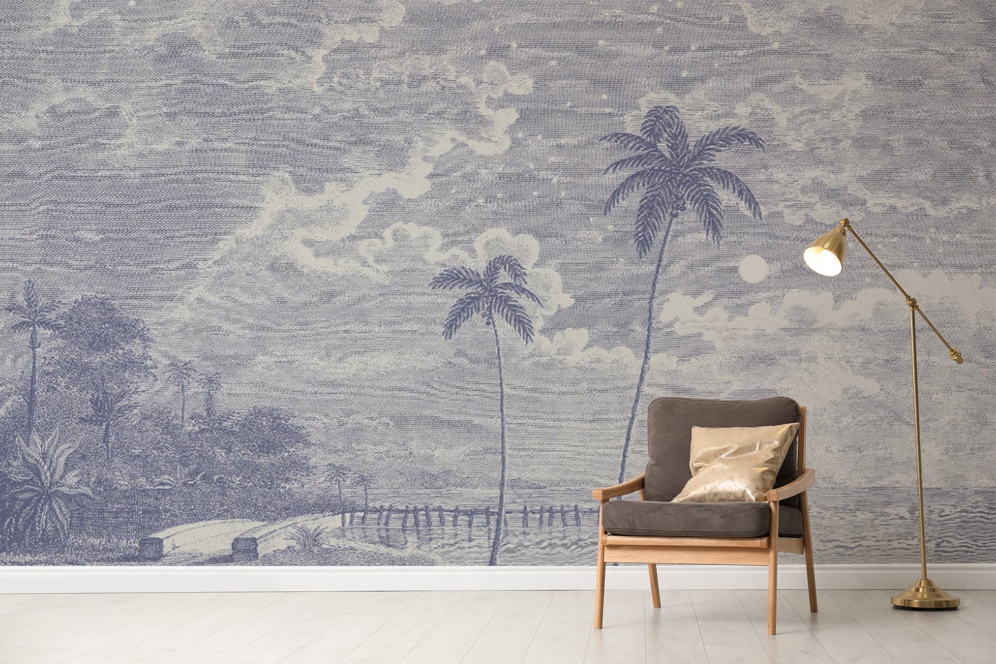 Beach wallpaper with moonlit coastal view
