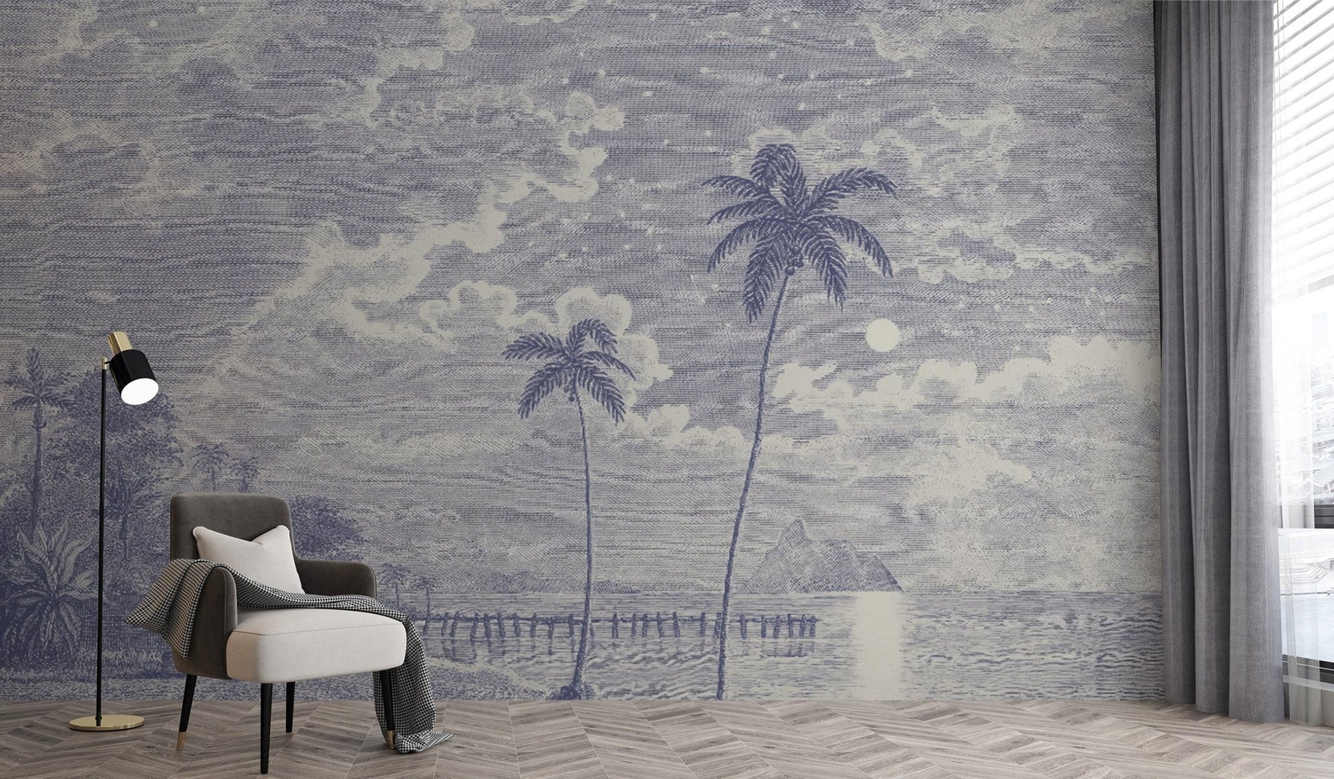 Palm tree beach wallpaper with moon glow
