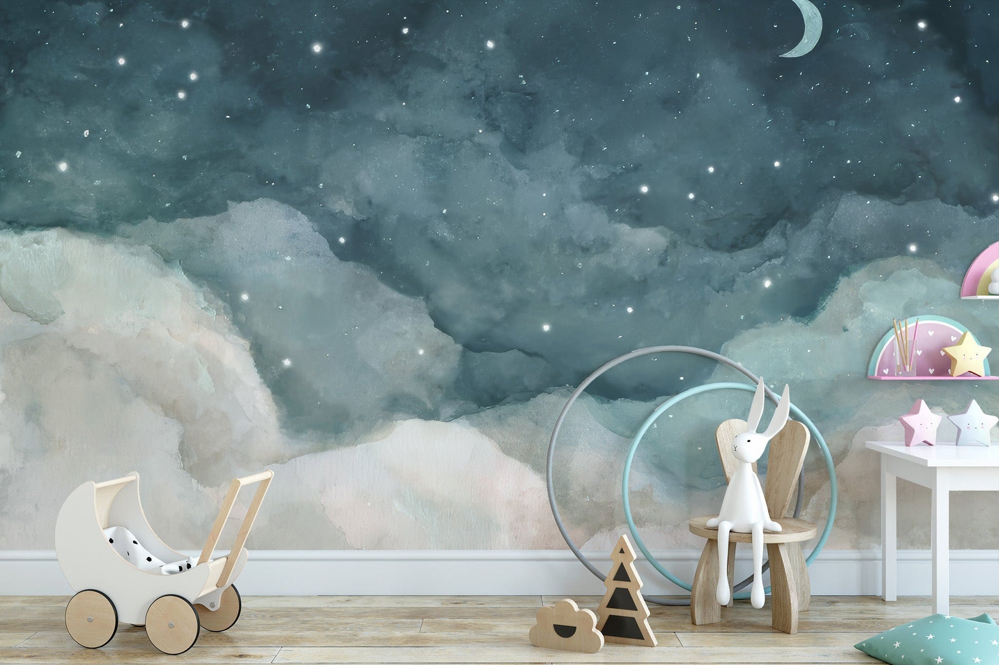 Celestial charm in the play area wallpaper