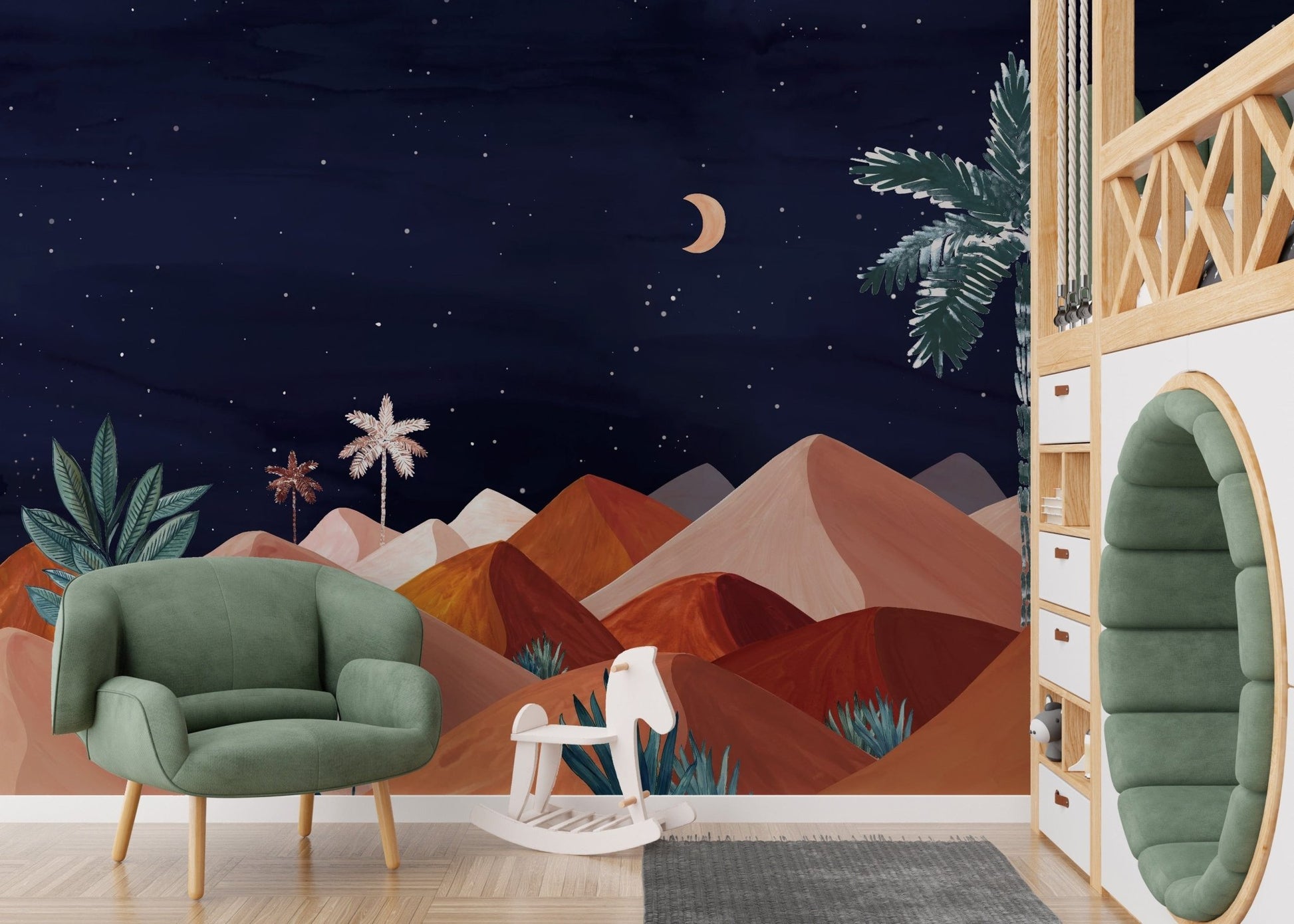 Mountain mural with moon and starry sky, C92