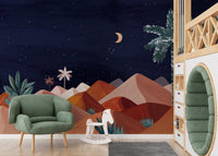 Mountain mural with moon and starry sky, C92