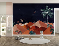 Peaceful night mural with moonlit peaks, C92