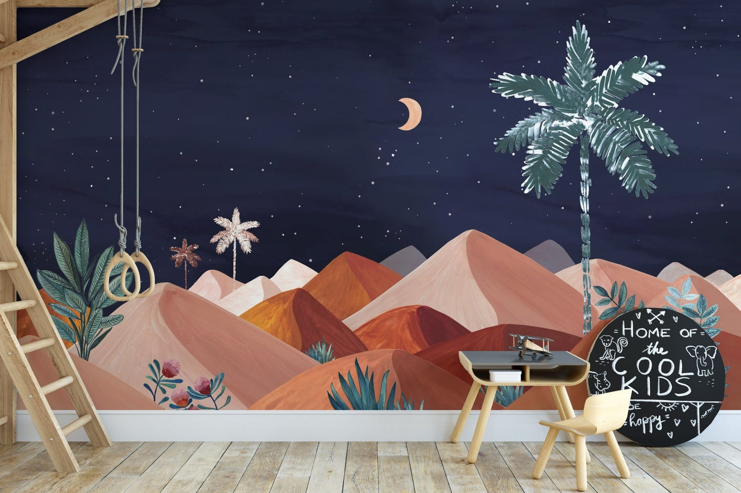 Moonlit mountains and palms mural design, C92
