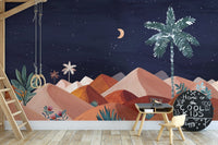 Moonlit mountains and palms mural design, C92
