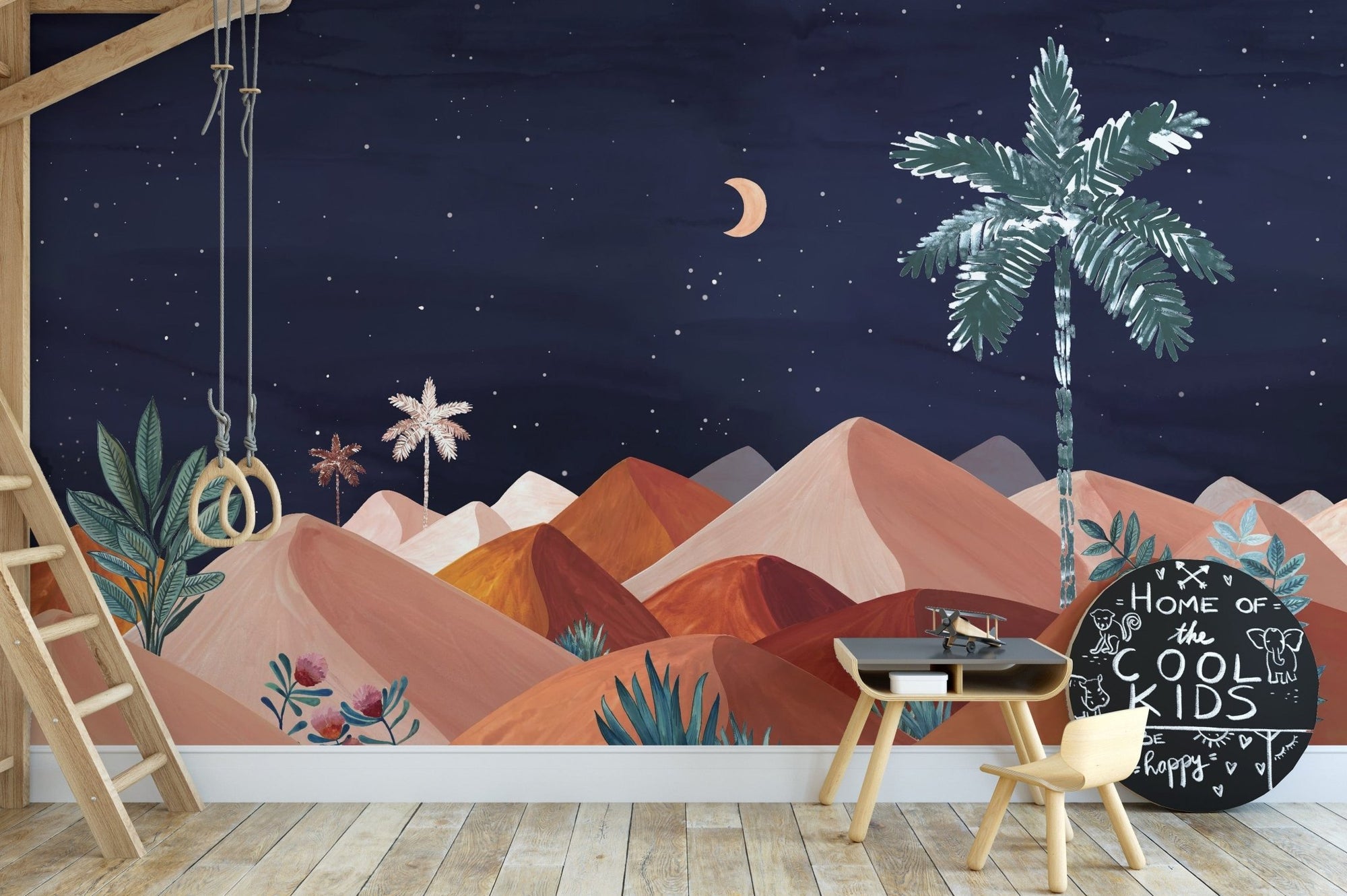 Moonlit mountains and palms mural design, C92