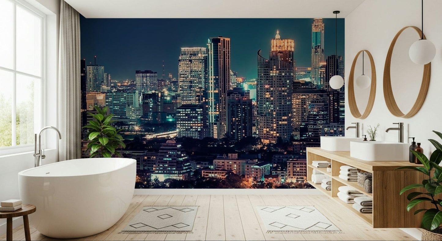 Nightfall Metropolis wallpaper showing glowing city lights from above., GD7618
