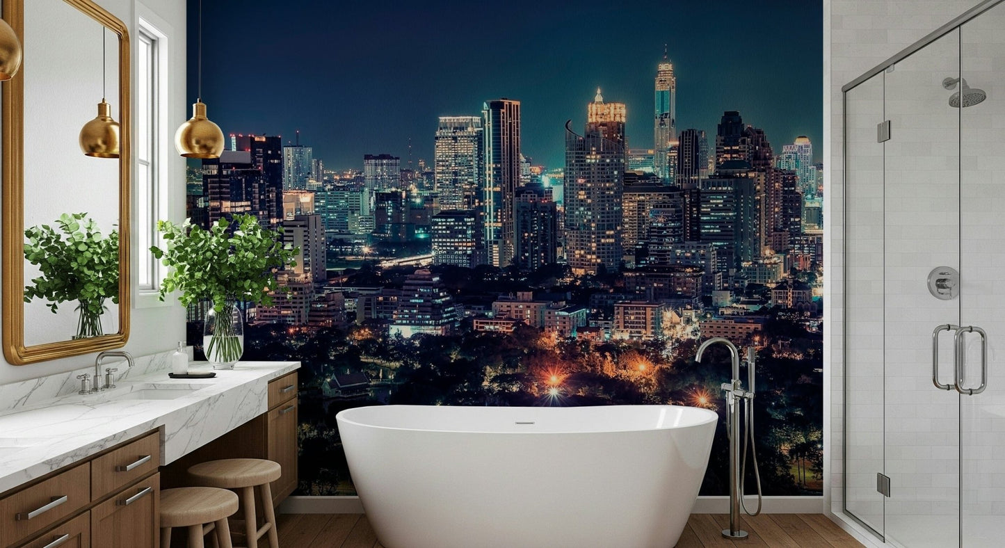 Nightfall Metropolis wallpaper with wide metropolitan views for dining areas., GD7618