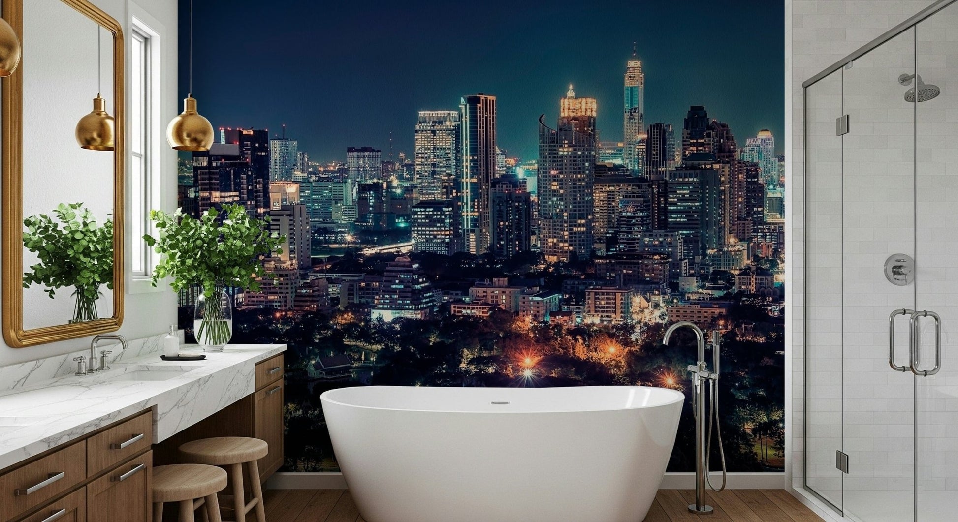 Nightfall Metropolis wallpaper with wide metropolitan views for dining areas., GD7618