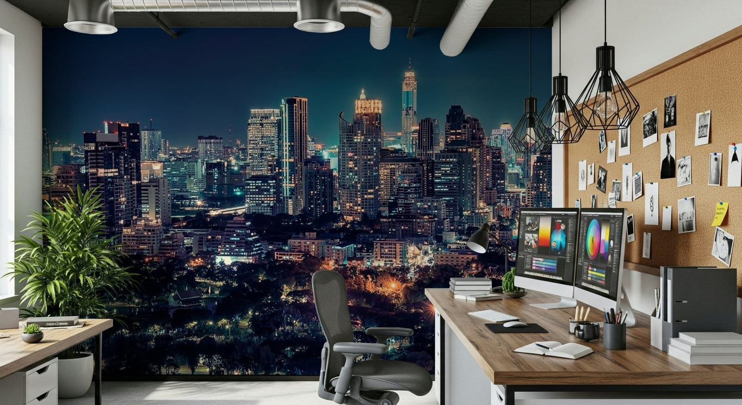 Realistic depth effect Nightfall Metropolis wall mural for study rooms., GD7618
