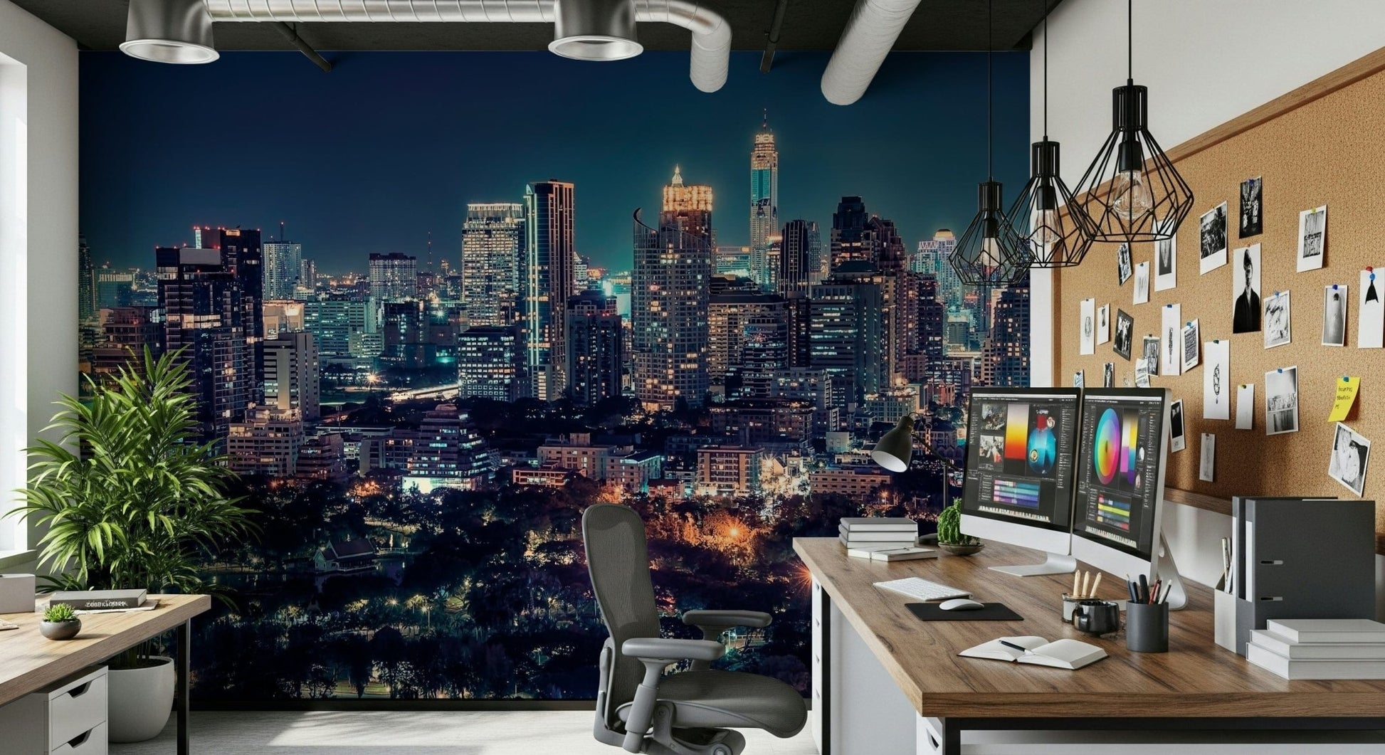 Realistic depth effect Nightfall Metropolis wall mural for study rooms., GD7618