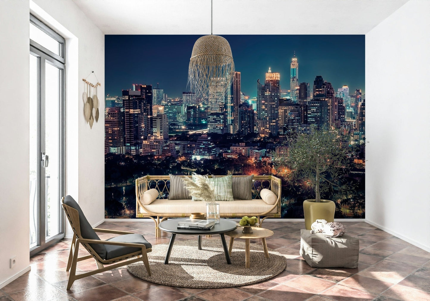 Nightfall Metropolis wallpaper featuring lit streets and tall buildings., GD7618