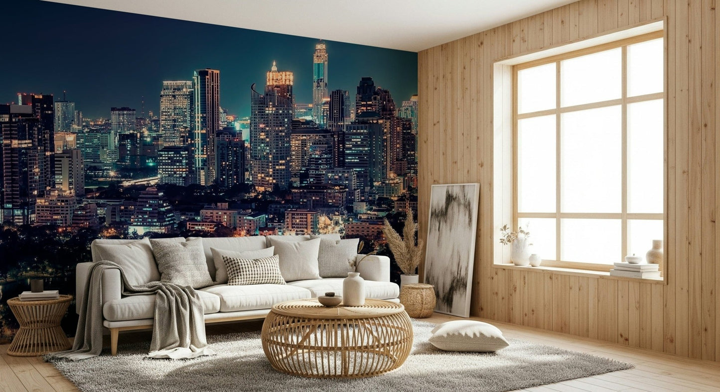 Panoramic urban architecture in a Nightfall Metropolis wall mural., GD7618
