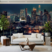 Aerial view of skyscrapers in a Nightfall Metropolis wall mural for offices., GD7618