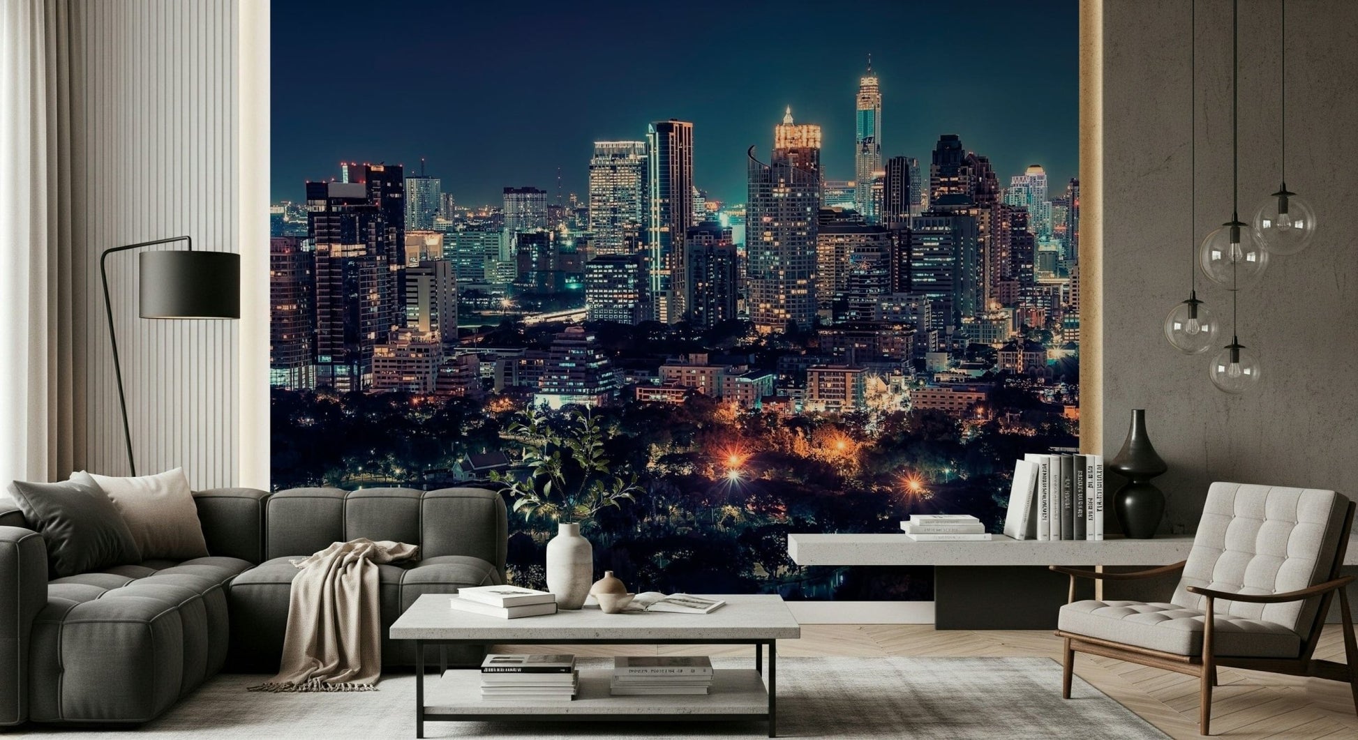 Nightfall Metropolis wallpaper for a sleek professional lounge area., GD7618