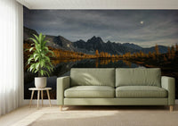 Still water and moonlight scenery wallpaper for high-end residential interiors.