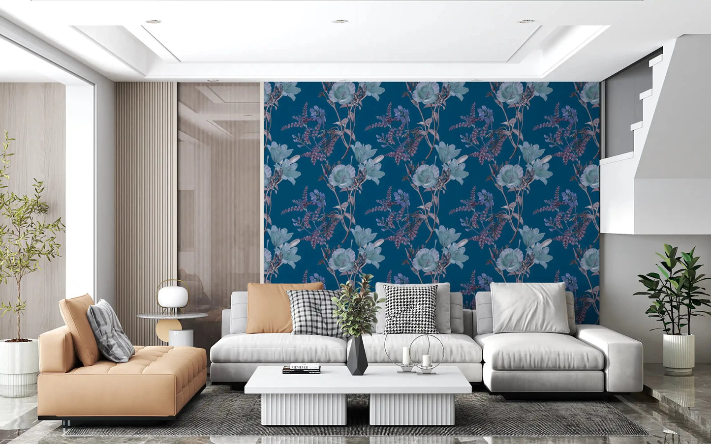 Hallway styled with Nighttime Botanical Elegance Wallpaper