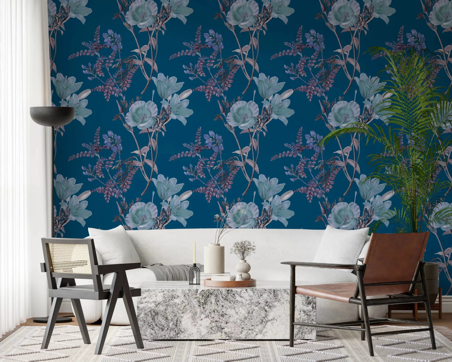 Pale floral branches on Nighttime Botanical Wallpaper surface