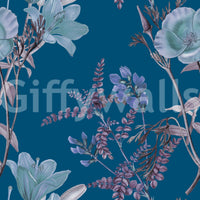 Classic blue surface with Botanical Elegance Wallpaper detail