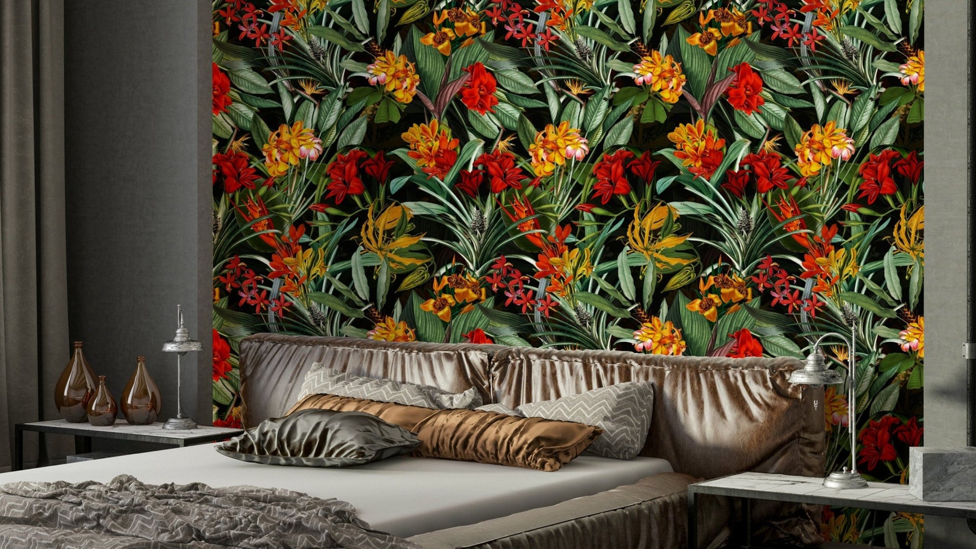 Nocturnal Bloom Wallpaper with dark floral patterns, GD1391