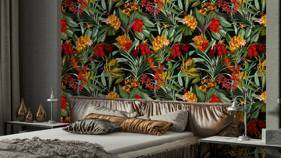 Nocturnal Bloom Wallpaper with dark floral patterns, GD1391