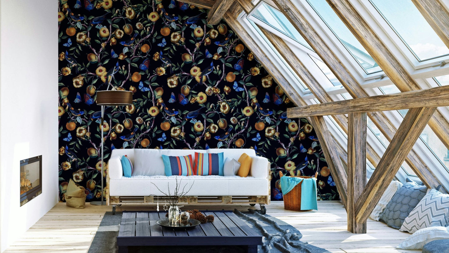 Nighttime garden theme with vibrant flowers

