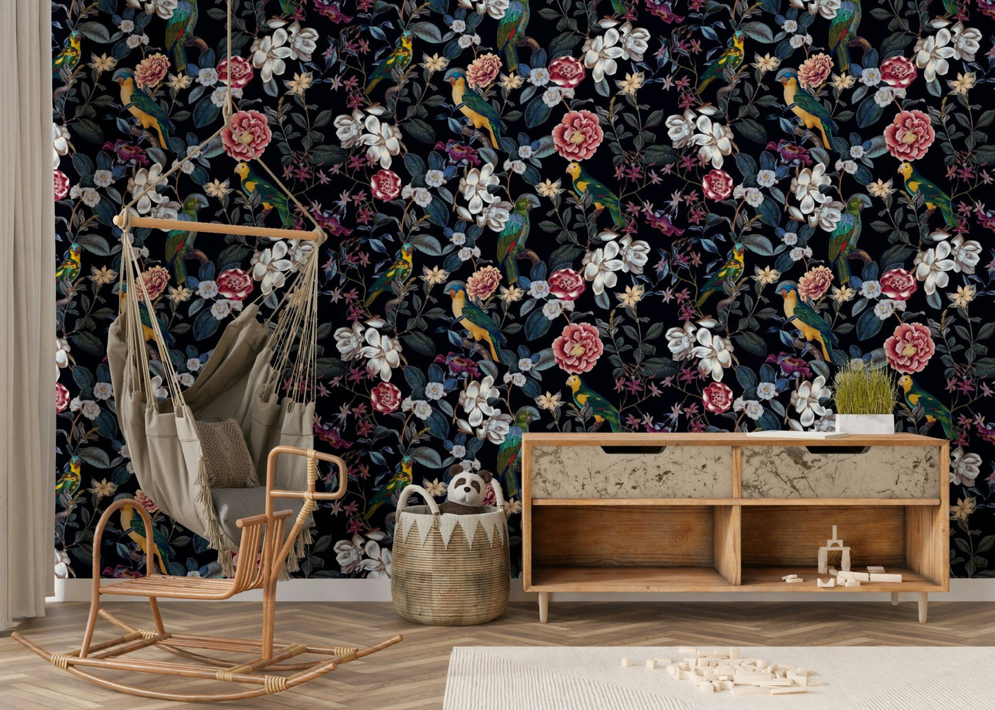 Nocturnal Paradise wallpaper with deep hues and nature design.

