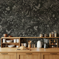 Lush floral pattern on the Nocturnal Song Floral & Birds Wall Mural.