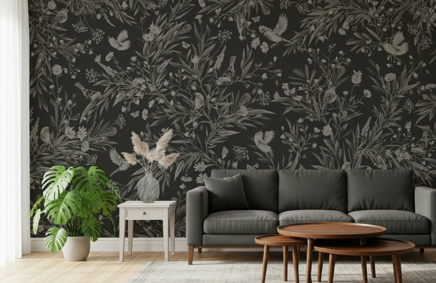 Serene reading nook showcasing the Nocturnal Song Wall Mural.