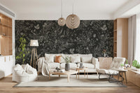 Moody bird detail on the Nocturnal Song Floral & Birds Wall Mural.