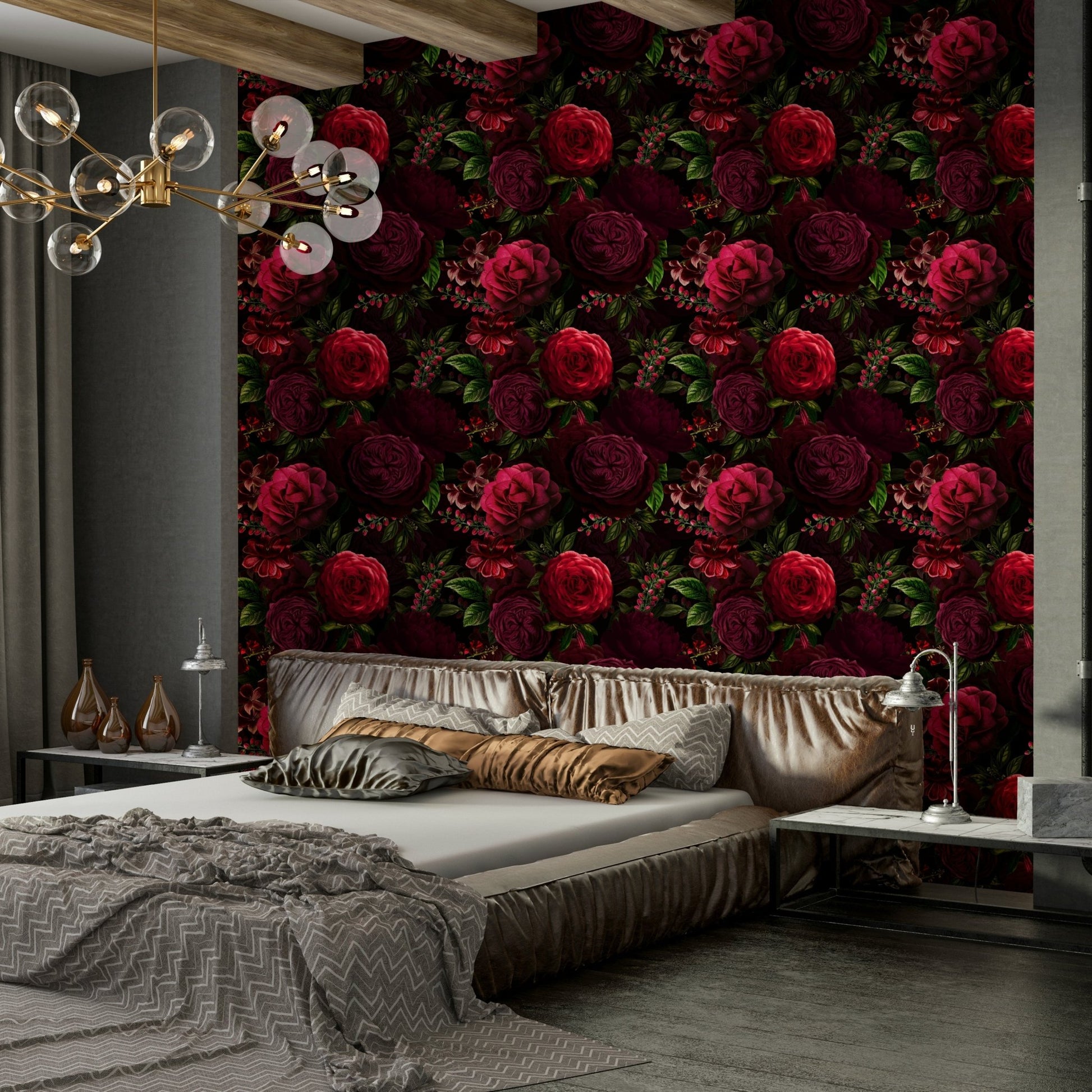 Dark background floral wallpaper for walls, GD896