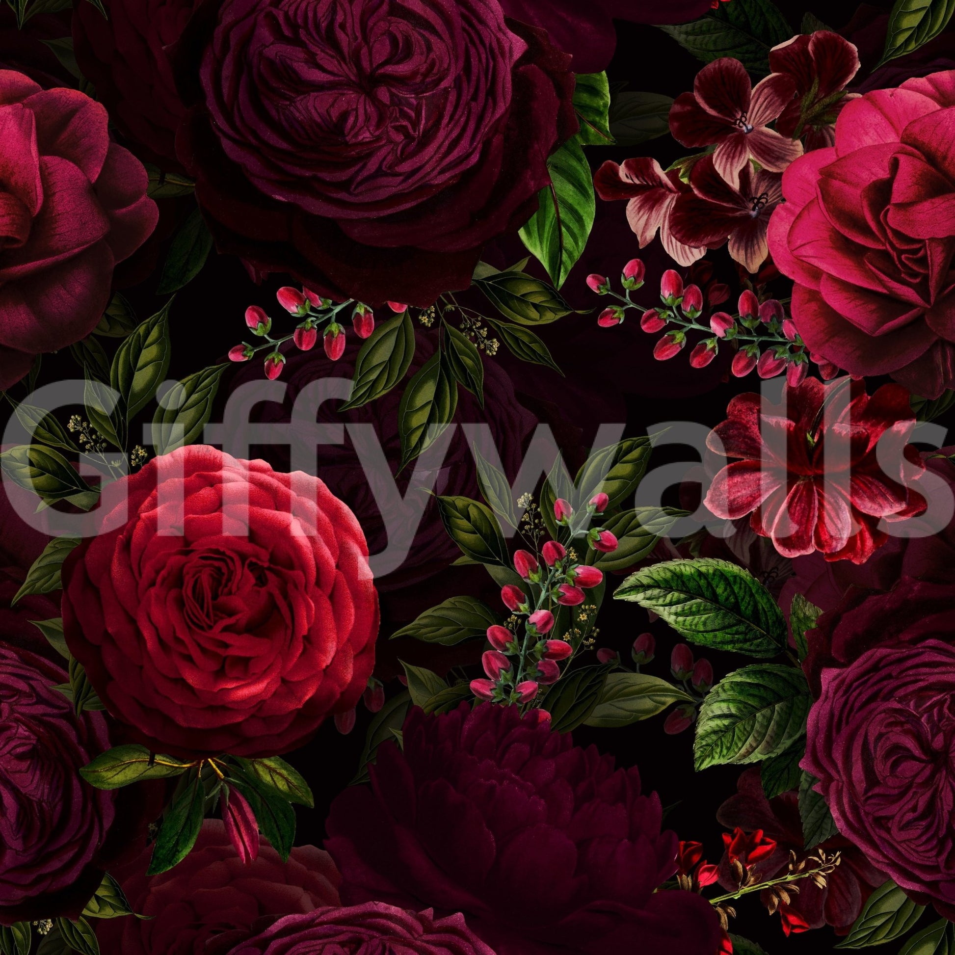 Living room with elegant dark floral wallpaper, GD896