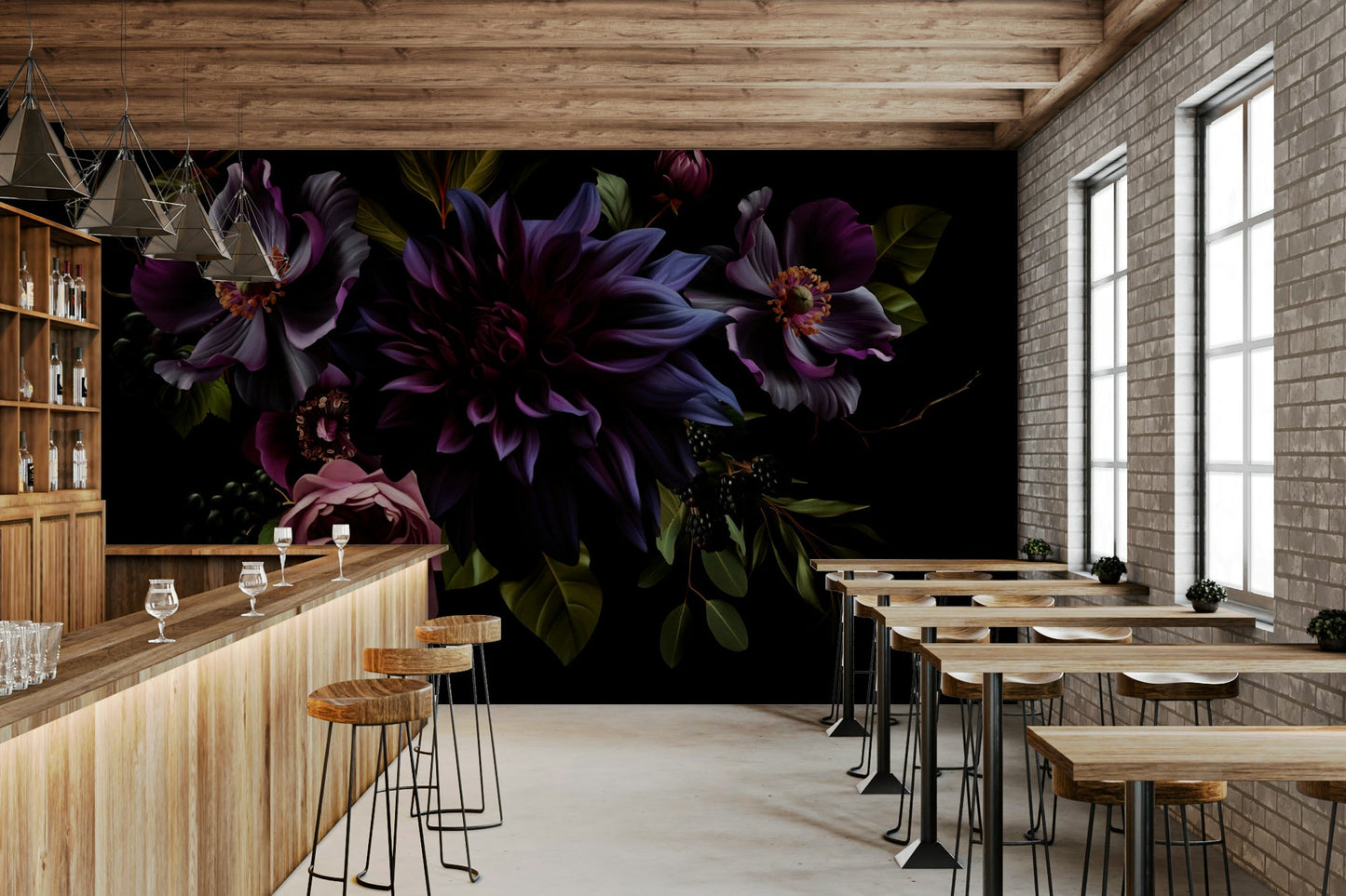 Deep-toned floral mural for dramatic interiors

