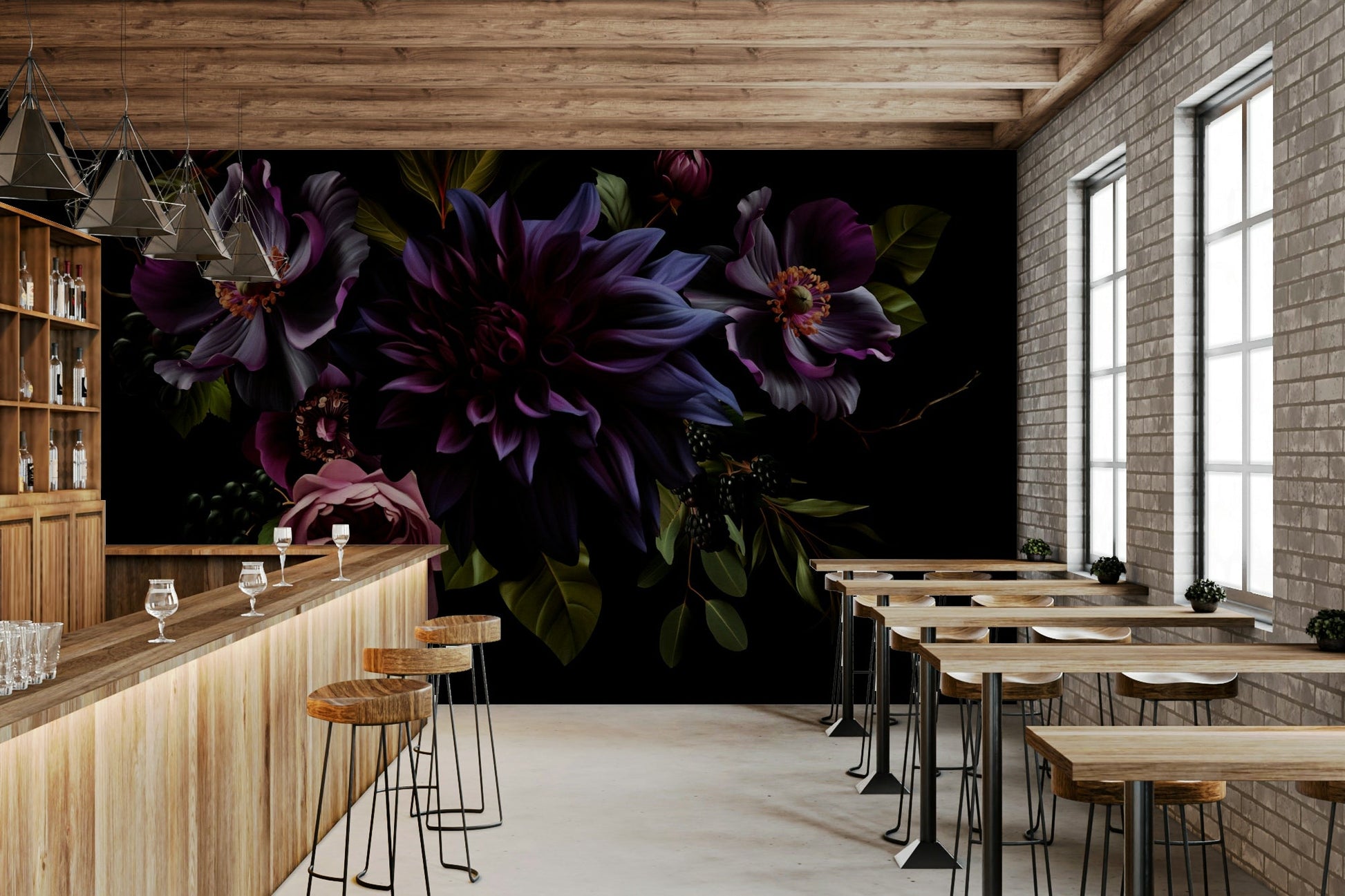 Deep-toned floral mural for dramatic interiors

