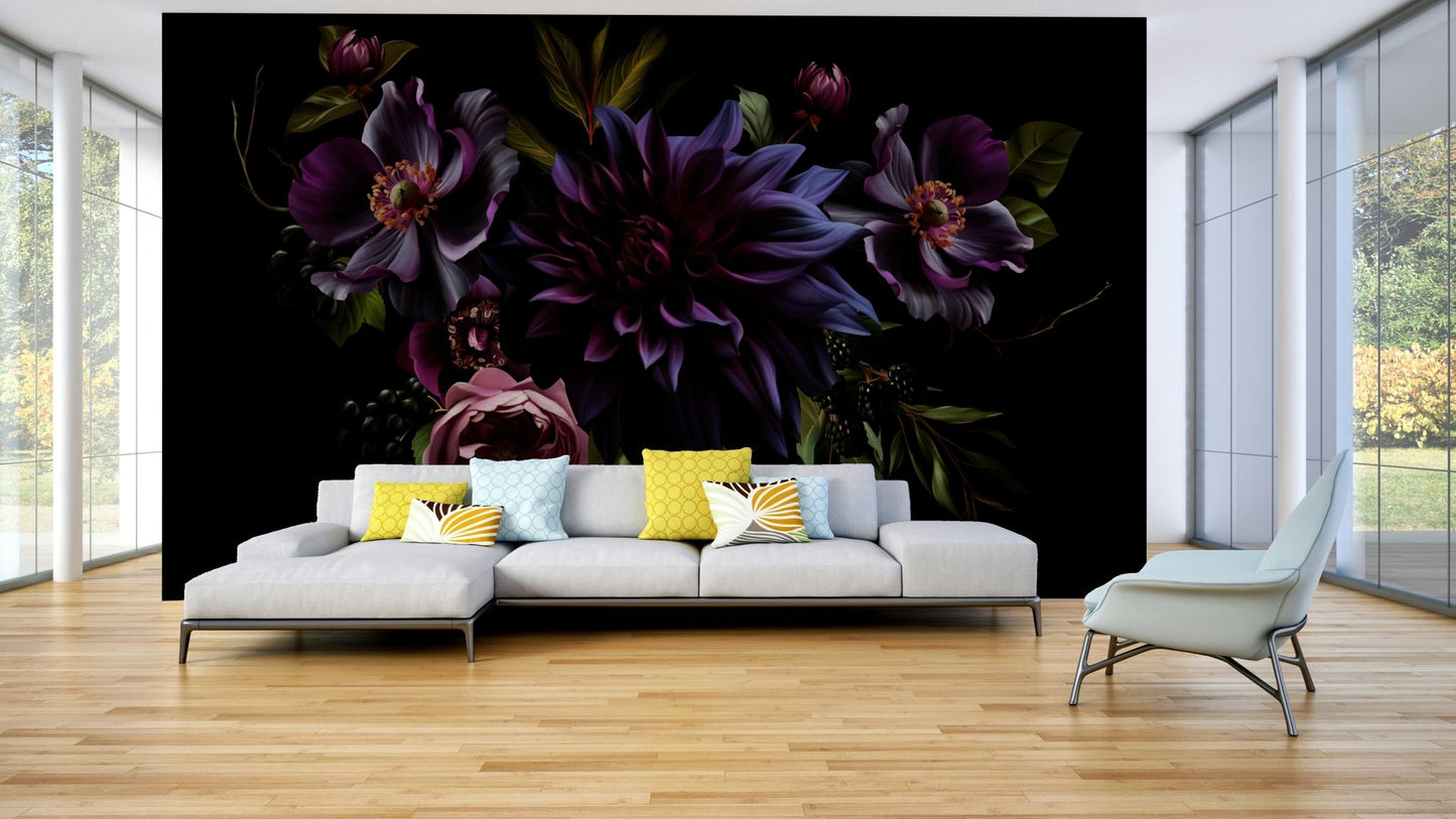 Moody bloom mural for feature walls