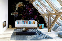 Expressive floral mural with layered textures

